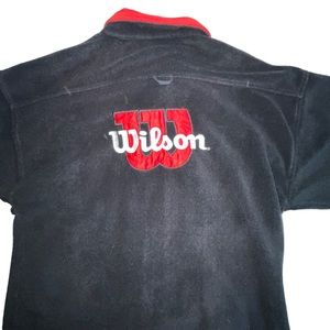 Rare Vintage Wilson Jacket Mens M Fleece Spell OUT Big W Full Zip Black Red Y2K